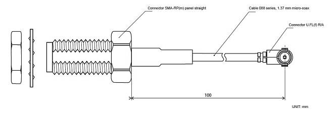 VF kabelová redukce U.FL(f)-SMA-RP(střed m)panel H8, LP-088 10 cm