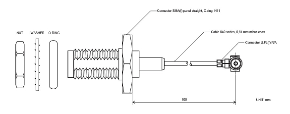 VF kabelová redukce U.FL(f)-SMA(f), LP-040, 10 cm, bužírka